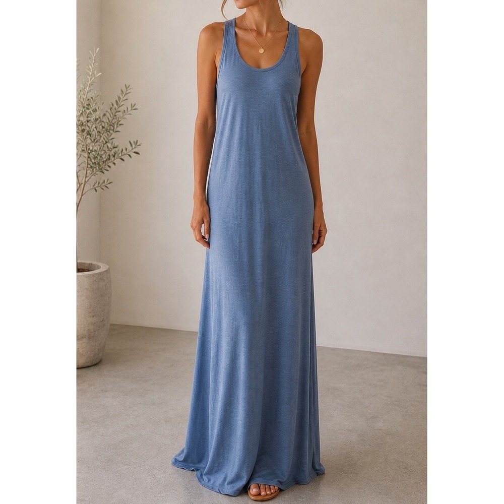 NWT James Perse Maxi Dress Blue Racerback Lined Jersey Size 2 M